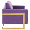 LeisureMod Lincoln Modern Velvet Loveseat With Gold Frame, Purple