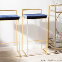LumiSource Fuji Barstool, Gold With Blue Velvet, Set of 2