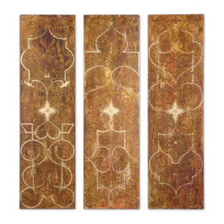 www.essentialsinside.com:scrolled hand painted wall art panels, set of 3 - Artwork