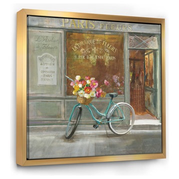 Designart Paris French Flowershop Traditional Framed Wall Art, Gold, 46x46