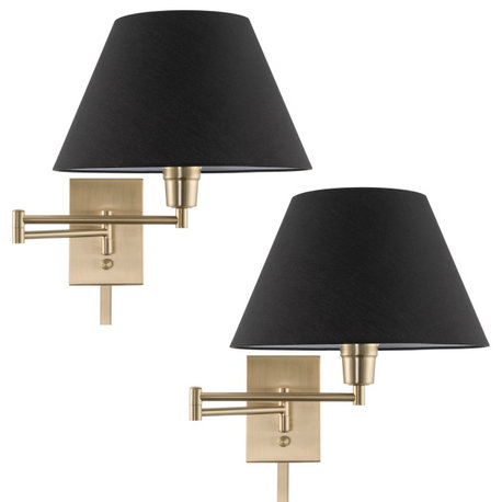 Kira Home Cambridge 15" Swing Arm Wall Lamp - Plug In/Wall Mount, Black Fabric