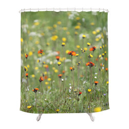 BACK to BASICS - Blooming Summer Field, Fabric Shower Curtain - Shower Curtains
