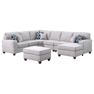 Devion Furniture 7-Piece Upholstered Modern Fabric Sectional in Light Gray