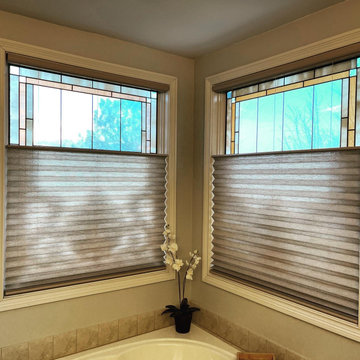 Pleated Shades on stained glass