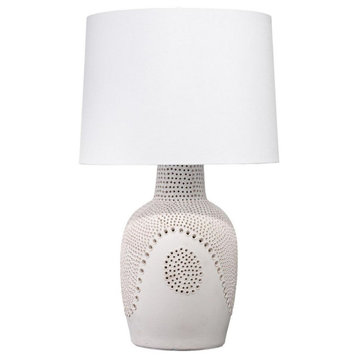 Elegant Pierced White Porcelain Table Lamp 32 in Abstract Graphic Design Modern