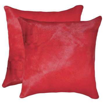 18"x18" Torino Cowhide Pillows, Set of 2, Firecracker