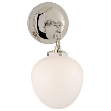 Katie Bathroom Wall Sconce, 1-Light, Acorn, Polished Nickel, White Glass, 13.5"H