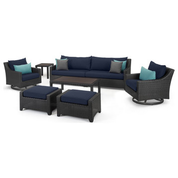 Deco 8 Piece Aluminum Outdoor Patio Sofa and Motion Club Chair Set, Blue