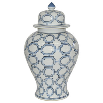 Temple Jar Vase Octagonal Window Bowl White Blue Colors May Vary