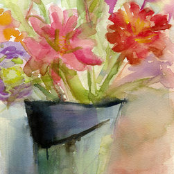Zinnias In A Vase Watercolor Painting - Fine Art Prints