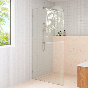 40"x78" Frameless Shower Door Single Fixed Panel Radius, Brushed Nickel