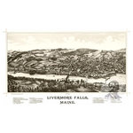 Ted's Vintage Art - Historic Livermore Falls, ME Map 1889, Vintage Maine Art Print, 12"x18" - Ghosted image on final product not included
