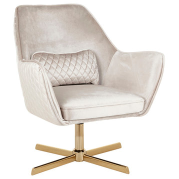LumiSource Diana Lounge Chair, Gold Metal and Cream Velvet