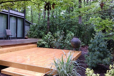 Example of a small classic backyard deck design in Raleigh with no cover