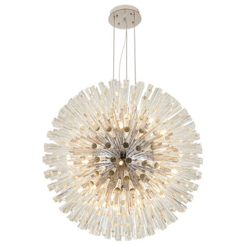 30-Light 35.5" Chrome Metal Chandelier With Crystals