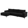Modern Velvet Sectional Sofa L-Shape Couch with Silver Chrome Legs, Black
