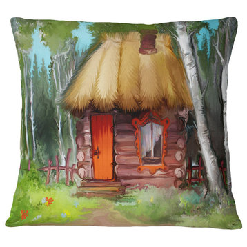 Rural Landscape With House Landscape Printed Throw Pillow, 18"x18"