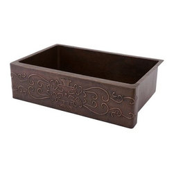 Premier Copper Single Bowl Apron Copper Sink With Scroll Design - Kitchen Sinks