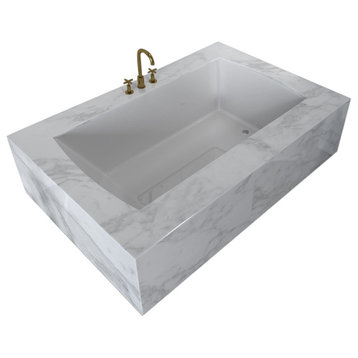 Ovo Contemporary White Rectangular Acrylic Undermount Bath Tub 66"x36", White