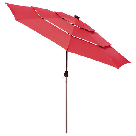 Yescom 10 Ft 3 Tier Patio Umbrella with Solar LED Crank Tilt Button Outdoor