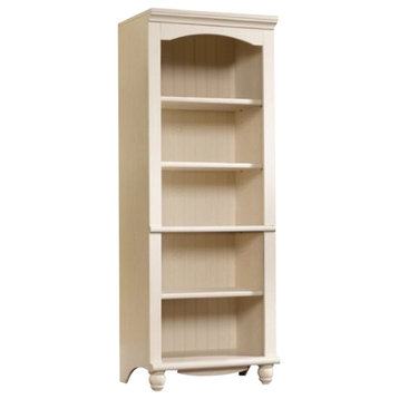 Pemberly Row Library 5 Shelf Bookcase in Antiqued White Finish