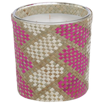 Mia Handwoven Scented Candle Jar, Pink and White Boardwalk