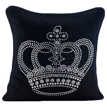 Black Velvet Pillows 20"x20" Decorative Pillows, King, Emperors Crown