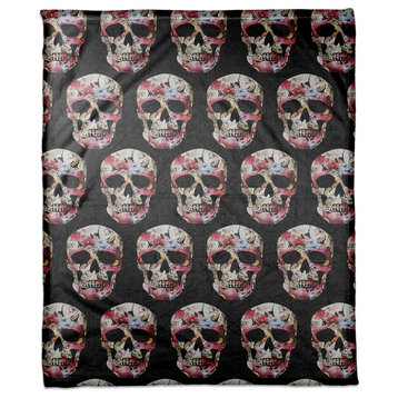 Floral Skull Pattern 30x40 Coral Fleece Blanket
