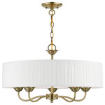 Livex Lighting - Livex Lighting 5 Light Antique Brass Pendant Chandelier - The five-light Edinburgh pendant chandelier combines floral details and casual elements to create an updated look. The hand-crafted off-white fabric hardback pleated drum shade is set off by an inner silky white fabric that combines with chandelier-like antique brass finish sweeping arms which creates a versatile effect. Perfect fit for the living room, dining room, kitchen or bedroom.