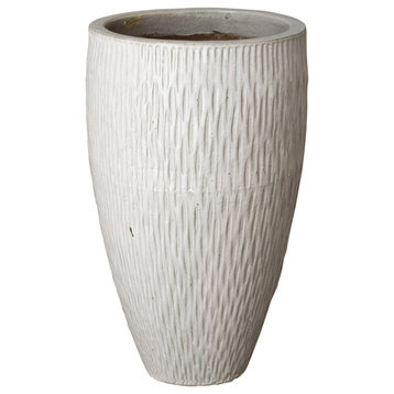 Tall Round Texture Pot Large, Distressed White 21x35