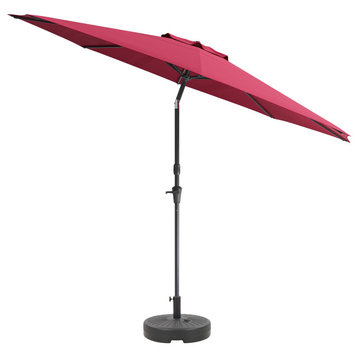 CorLiving 10 Foot Wind Resistant Patio Umbrella with Base, Wine Red