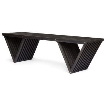 GDF Studio Esme Outdoor Acacia Wood Bench, Dark Gray