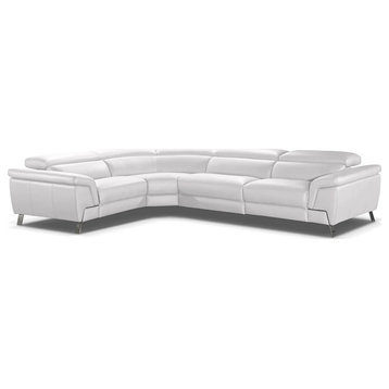 Zenia Italian Modern White Leather Sectional Sofa With Recliner