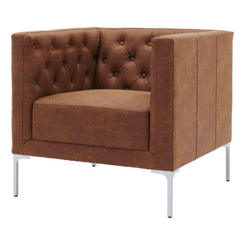 Johnson PU Leather Tufted Accent Chair, Devore Cocoa