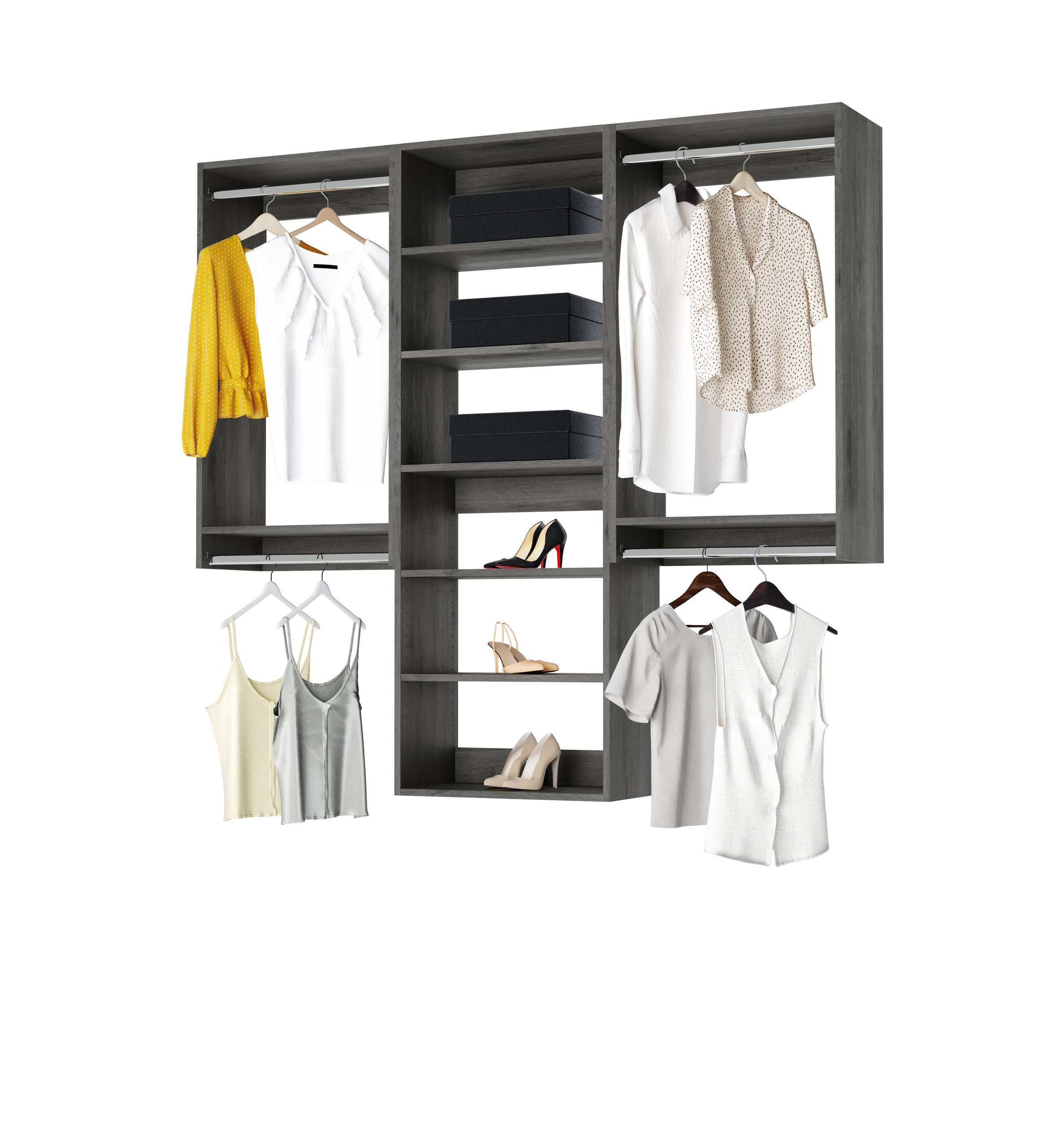 Modular Closet System Double Hanging Closet Organizer and Shelving 66