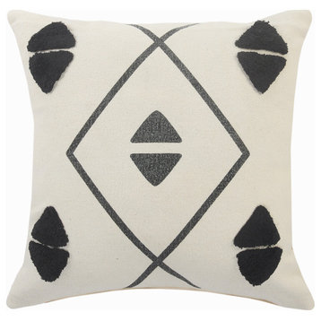 Black and Gray Tufted Geometric Throw Pillow
