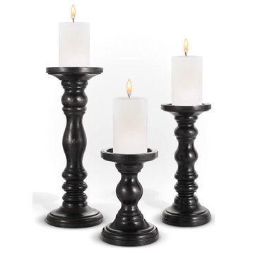 Wooden Large Candle Holders for Pillar Candles Set of 3