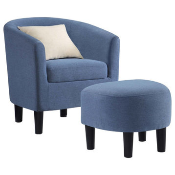 Take Seat Churchill Accent Chair With Ottoman, Blue Linen, Pack of 2