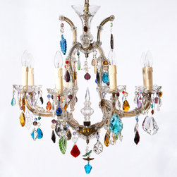 6 Arm Marie Therese with Coloured Drops - Chandeliers