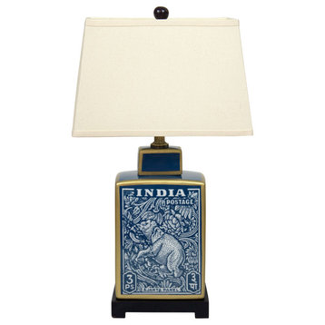 23" Blue Indian Elephant Table Lamp