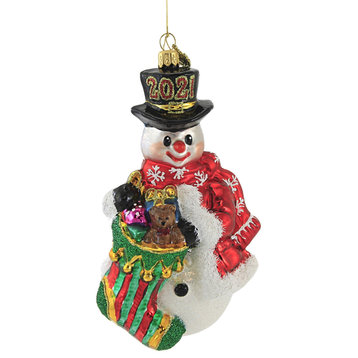 Huras The 1 For The Season  2021 Glass Ornament Snowman Dated S397c