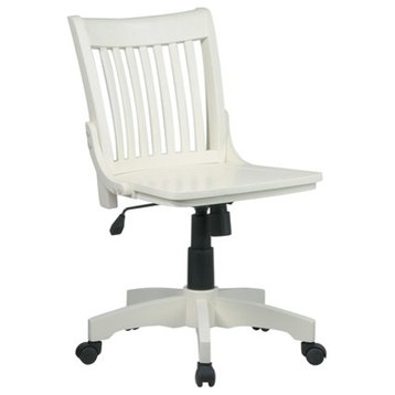 Deluxe Armless Wood Bankers Chair with Wood Seat in Antique White Finish