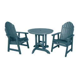 Highwood USA - Hamilton 3-Piece Round Dining Set, Nantucket Blue - Outdoor Dining Sets