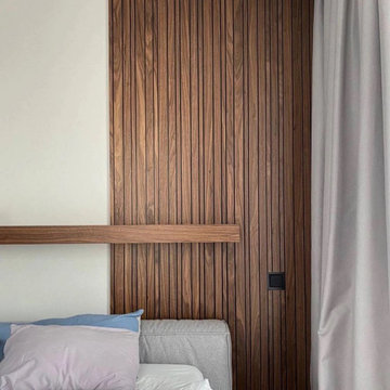 Los Angeles Walnut Slat Wall with Floating Shelf
