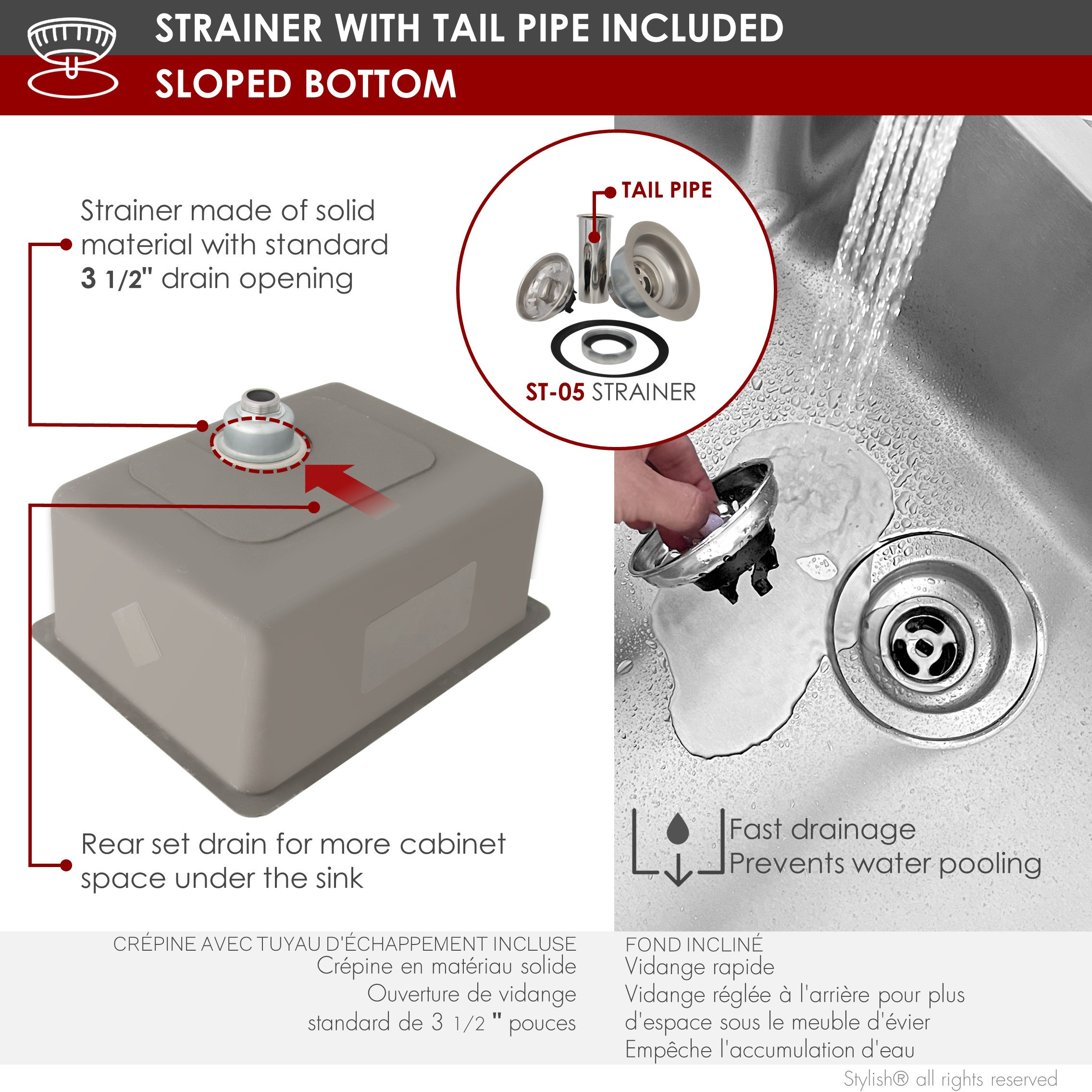 STYLISH 21 inch Single Bowl Undermount and Drop-in Stainless Steel Kitchen Sink