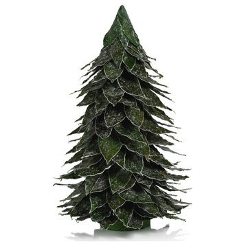 Natural Mahogany Leaf Christmas Tabletop Tree with Capiz Flakes, 8.25" x 14"