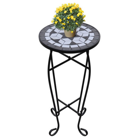 vidaXL Mosaic Side Table Plant Table Black White