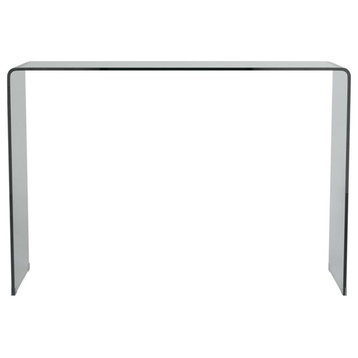 Pemberly Row Sleek and Simple 12mm Bent Glass Sofa Table in Clear