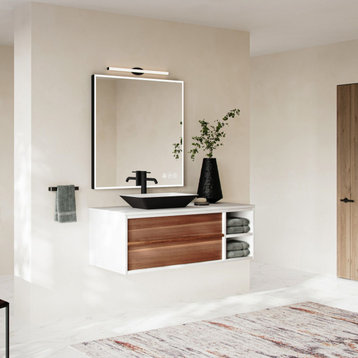 Rhone Bathroom Vanity, Single Sink, 48", Walnut and White, Wallmounted