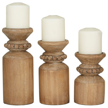 Traditional Brown Wood Candle Holder Set 561452
